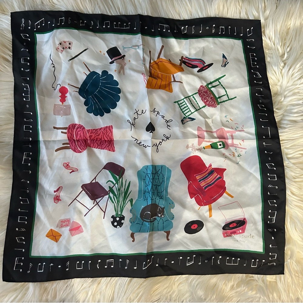 Rare Kate Spade Musical Chairs Silk Scarf